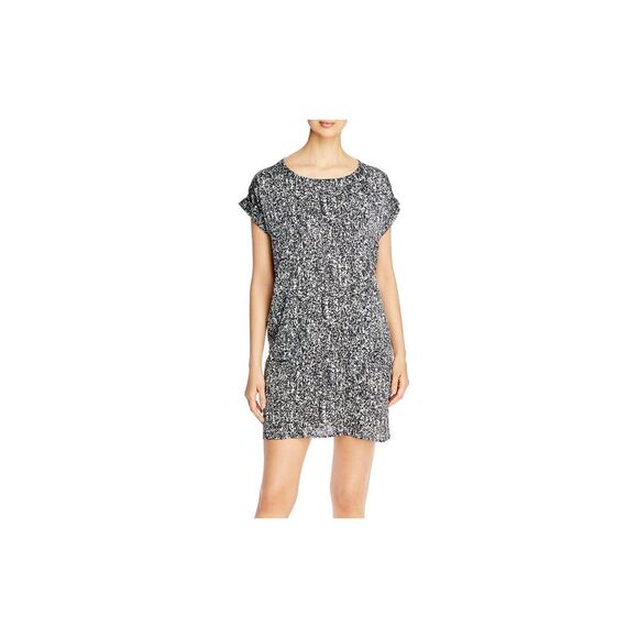 EILEEN FISHER Dresses & Skirts - EILEEN FISHER Womens Black Printed Boat Neck Short Shift Dress L